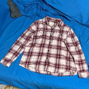 Plaid Button Down Shirt - Red and White